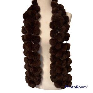 SCARF BROWN RABBIT POMS BALLS REAL FUR LUXURY SOFT ACCESSORY MOB WIFE